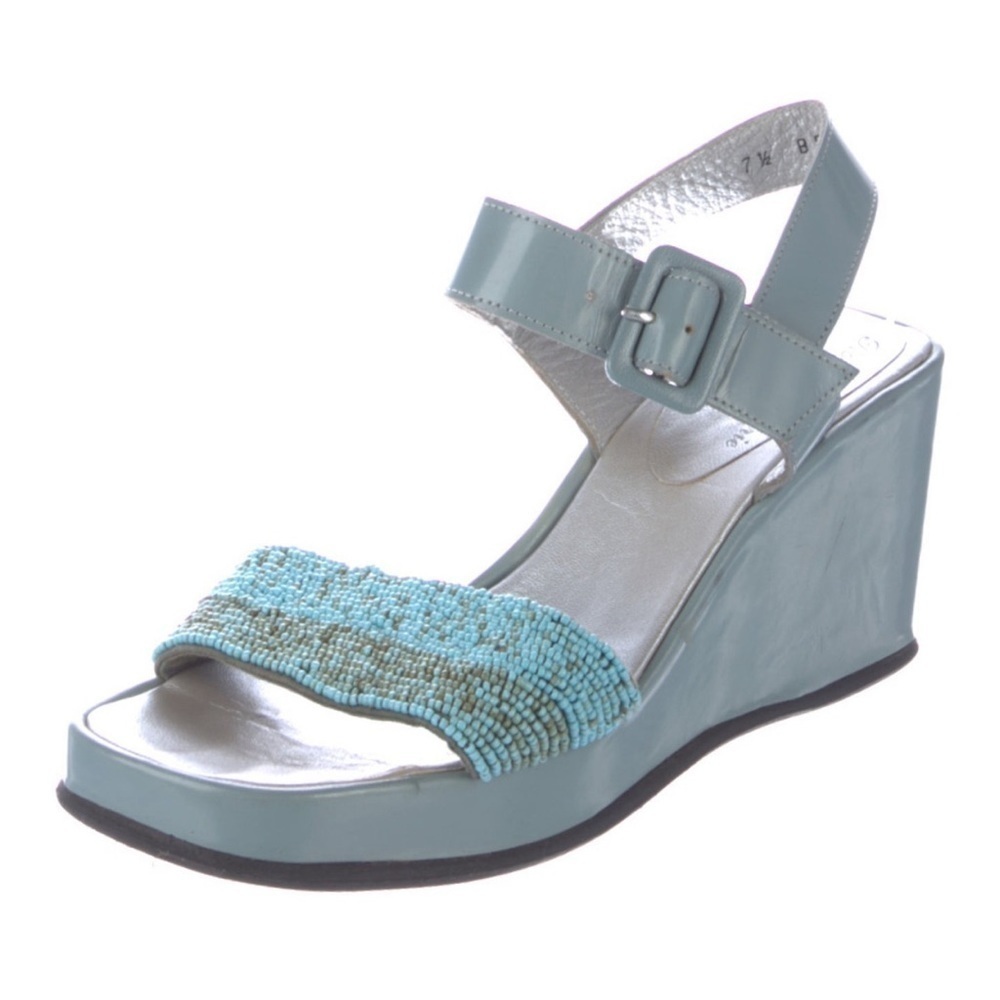 Robert Clergerie Blue Leather Beaded Sandals Size: 7 1/2 - Picture 3 of 6